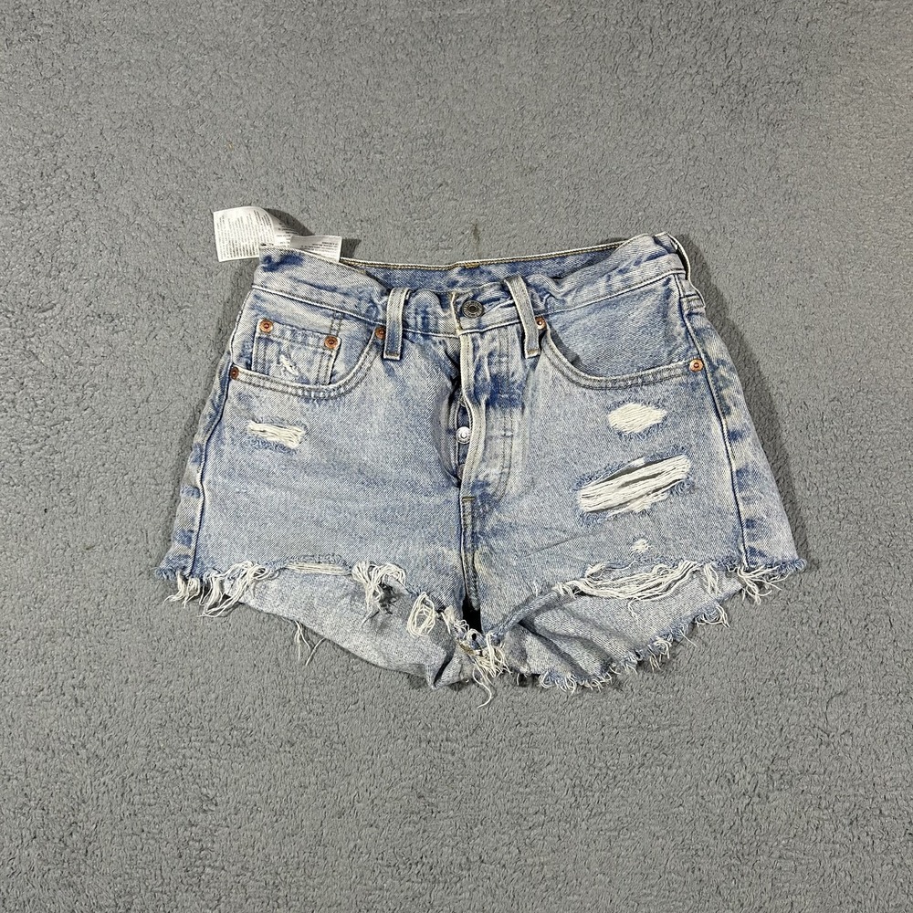 Levi's 501 Cutoff Shorts Womens W25 Blue High Rise Distressed Button Fly #4173